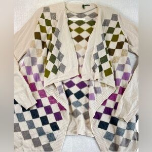United Colors Of Benetton Stile Argyle Cardigan Sweater Tan OSFM RARE Vintage